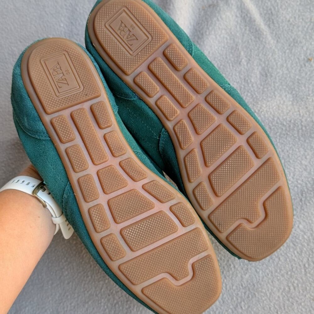 Zara Teal Green Suede Athletic Sneakers with Cream Laces - Picture 5 of 6